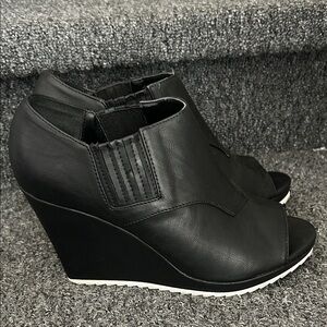 Michael Antonio Black Wedge Peep-Toe Booties
